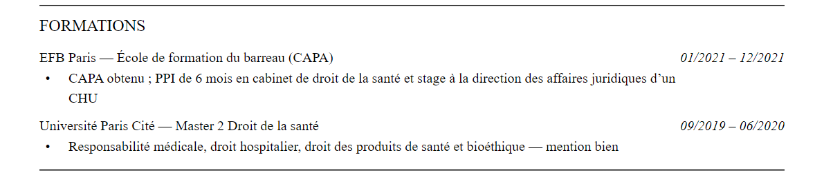 CV avocat en droit de la santé : formation