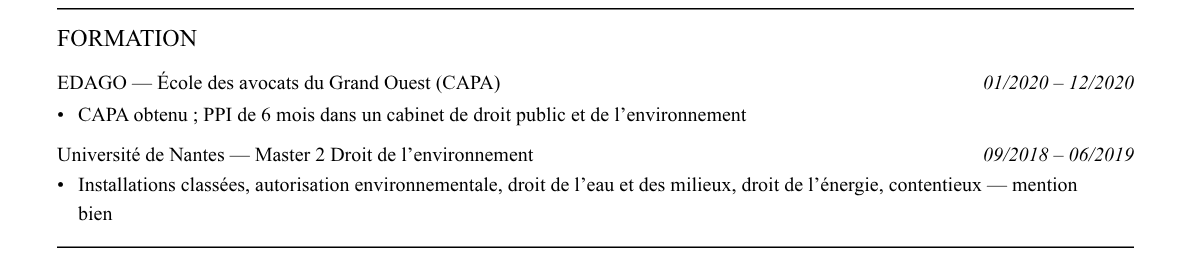 CV avocat en droit de l’environnement : formation