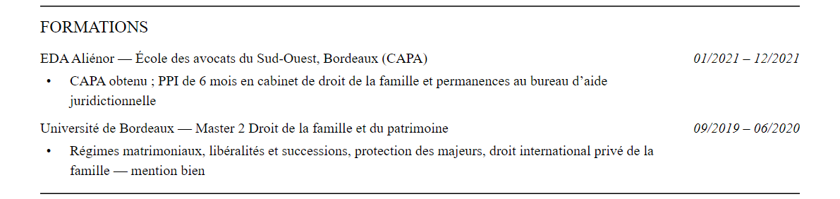 CV avocat en droit de la famille : formation