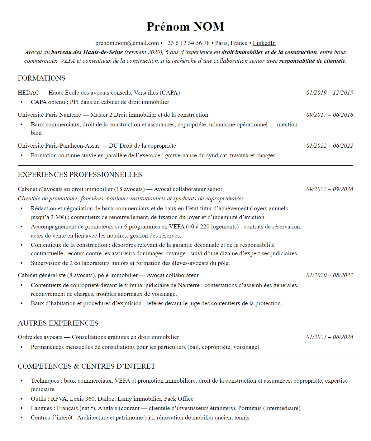 Full one-page resume