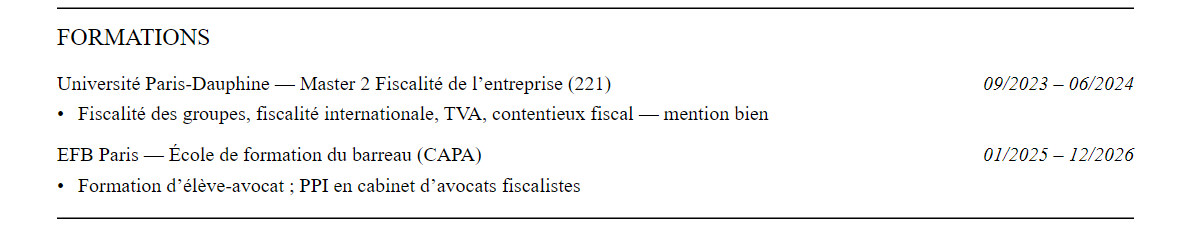 CV avocat fiscaliste : formation