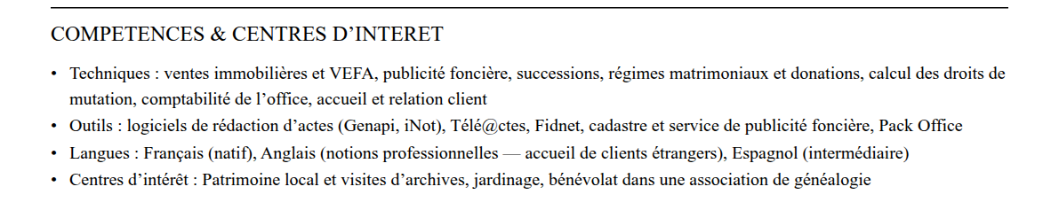 CV clerc de notaire : compétences et centres d’intérêt