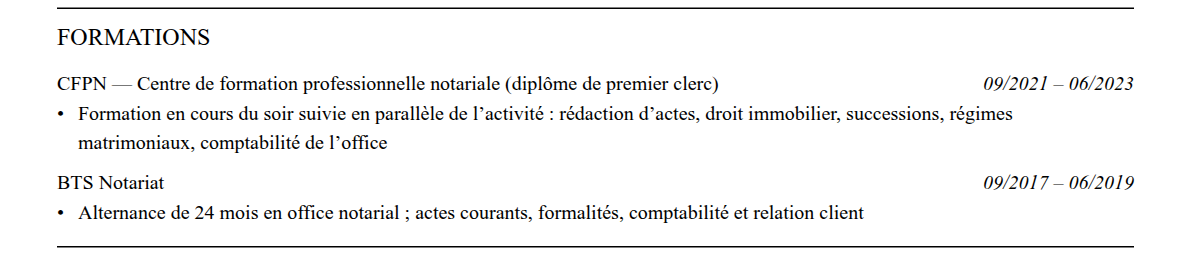 CV clerc de notaire : formation