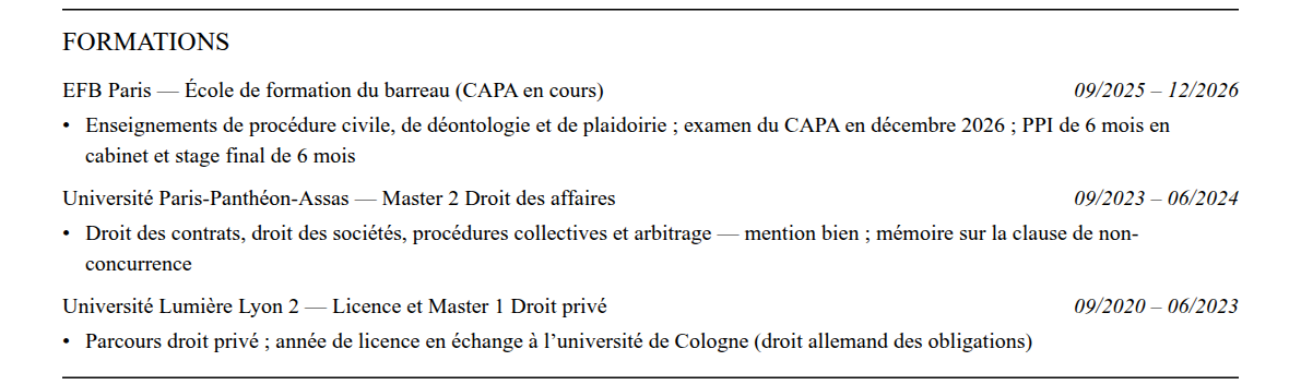 CV élève-avocat : formation