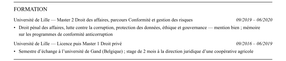 CV juriste compliance : formation