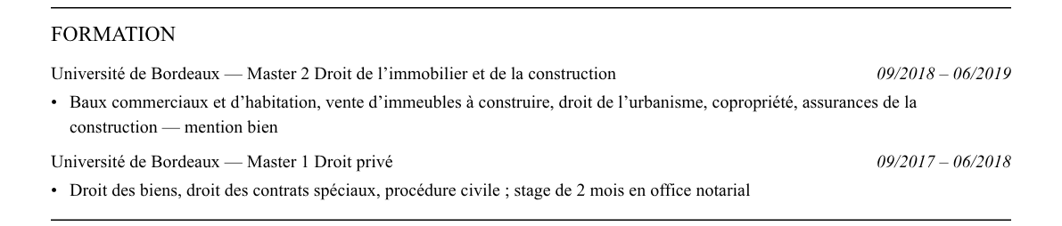 CV juriste en droit immobilier : formation