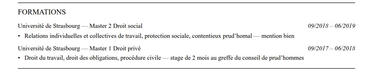 CV juriste en droit social : formation