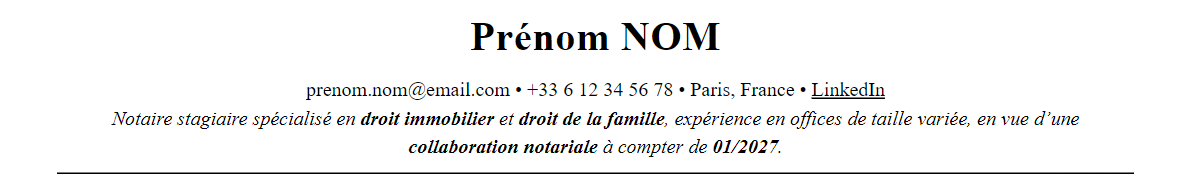 CV notaire : en-tête et accroche