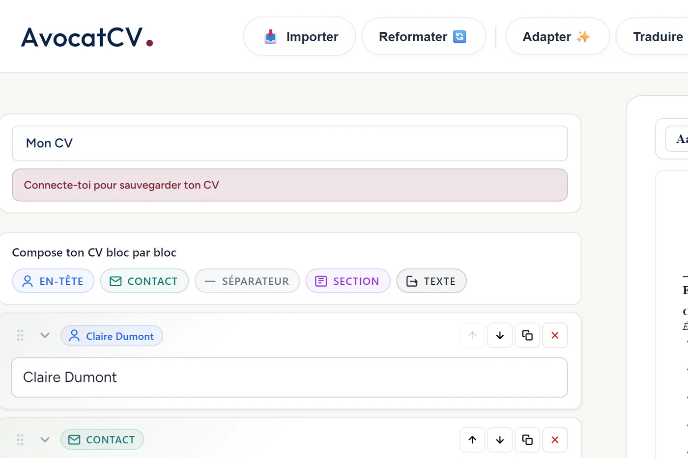 Import d'un CV existant dans AvocatCV